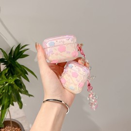 Srddty Compatible with AirPods Pro 2 Case Cute, Wave Design Shockproof Protective Cover for Girls Women with Keychain Designed for AirPods Pro 2nd Generation,Pink Flower