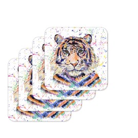 Untersetzer Tiger Wildlife Tier Untersetzer Aquarell Kunst Geschenk Arbeit Büro Essen Tee Kaffee (4)