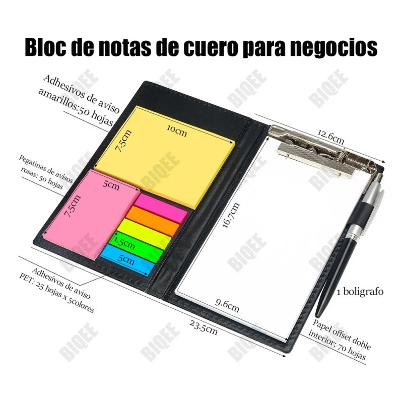 Libreta Ecológica Block Pluma Notas Adhesiva / Personalizar Negro