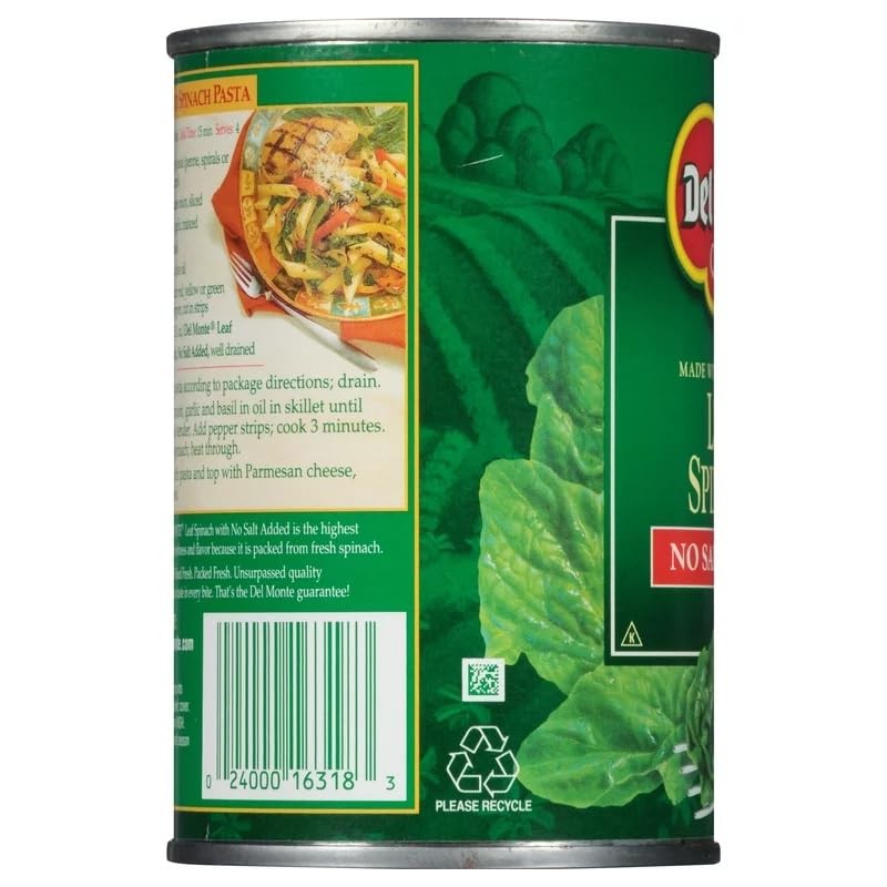 Del Monte No Salt Added Leaf Spinach 13.5oz Can (Pack