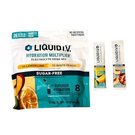 Liquid IV (30 Servings) Hydration Multiplier, 15 Lemon Lime & 15 White Peach, Individual Serving Stick Packs in Resealable Pouch,Sugar Free, Variety Pack