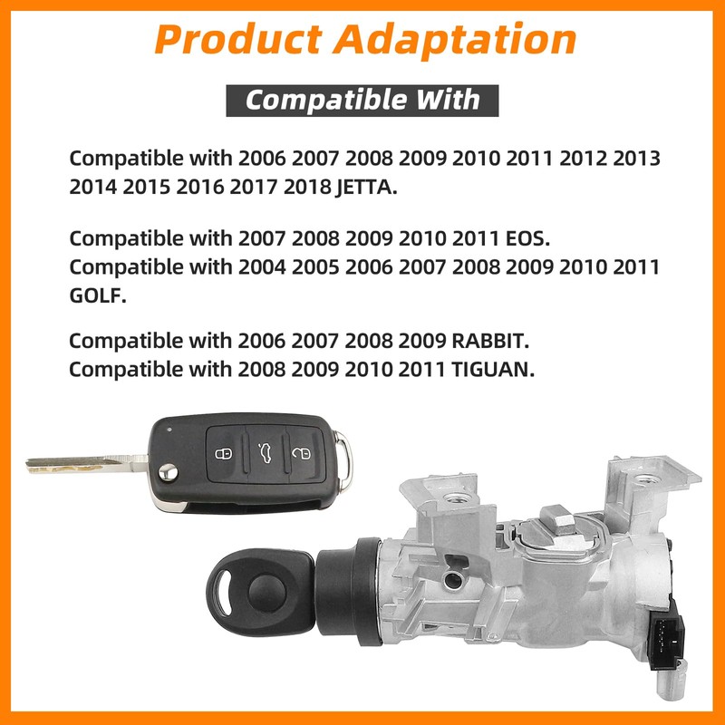 Ignition Switch Lock Assembly Compatible with 2006-2018 VW Jetta 2007-2011