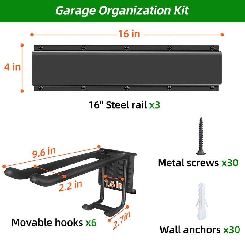 PIYILO Garage Tool Organizer Wall Mount with 48 inches Rails