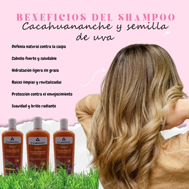 Shampoo Cacahuananche Y Semilla De Uva Cuarzo 550 ml