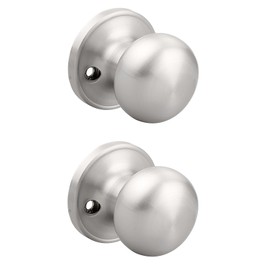GOBEKOR 2 Pack Single Dummy Door Knob for Closet Satin Nickel Round Dummy Knobs Interior for French Doors Single Side Door Knob Handle