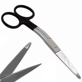 MUSKAL MED Knowles Bandage Scissors Super Cut Angled Shank Black Handle 5.5 inch German Grade Stainless Steel Sharp One Serrated Blade