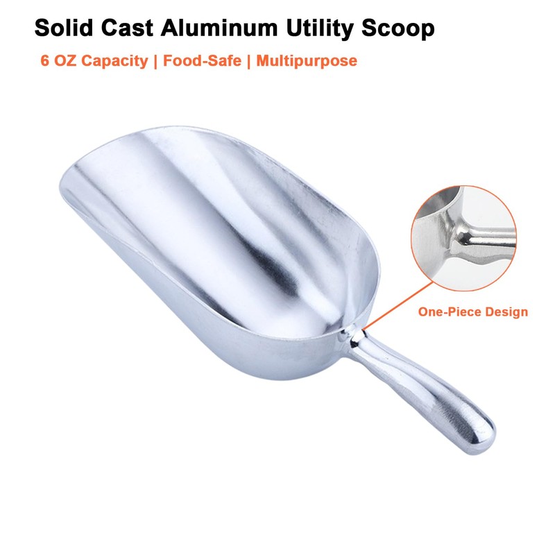 6 OZ Cast Aluminum Utility Scoop, One-Piece Solid Ice Scoop