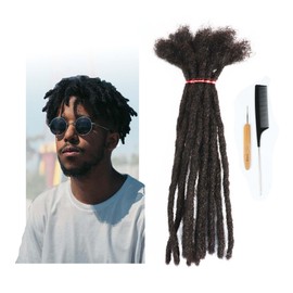 MayTsing Dreadlock Extensions Human Hair 8 inch Small 0.6cm Size 100% Handmade Permanent Loc Extension for Men/Women/Kids Can Be Dyed and Bleached (10 Strands Natural Black)