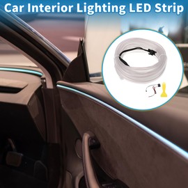 A ABSOPRO 5m EL Wire Cable LED Glow String Light Car Interior Lighting Strip Flexible Neon Light for Car Decoration Wiring Driver(12v) White