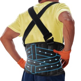 Work Back Brace with Removable Suspender Straps, Posture Corrector Protector for Heavy Lifting Safety, Lumbar Support Belt for Men Women in Construction, Moving and Warehouse Jobs S (27.5"- 33.5")