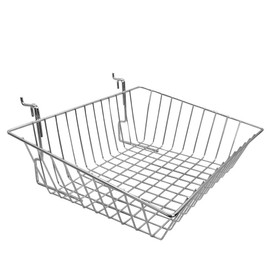 MH GLOBAL Slatwall Gridwall Pegboard Shallow Front Sloping Basket Display Rack Fixture 6PC Chrome 15x12x5