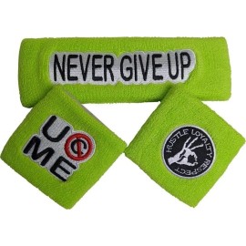 WWE John Cena 3pc Neon Cotton Green Headband Wristbands Set