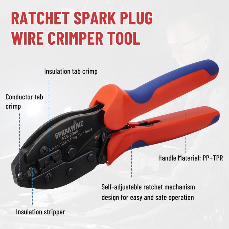 Ratchet Spark Plug Wire Crimping Tool Kit, 180 Degree/90 Degree/Straight