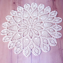 Phantomon 20 Inch Lace Doilies Placemats Handmade Crochet Round Coasters Knitted Doilies for Tables Sofa Cover 100% Cotton (Beige)
