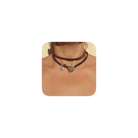Nexoluxa Boho Choker Necklace for Women Western Leather Shell Cord Trendy Layered Western Turquoise Accessories Necklaces Jewelry for Women - Silver