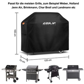 Ezilif Waterproof Barbecue Covers-165x70x125 cm, Oxford Heavy Duty Large BBQ Cover with Reflective Strips, Rip-Proof, UV & Waterproof Outdoor Gas Barbecue Cover for Weber, Brinkmann, Char Broil