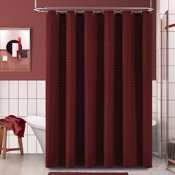 PANGSINNE Elegant Burgundy Fabric Shower Curtain - Heavy Duty Cloth