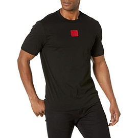 HUGO Mens Ribbed Crew Neck Regular Fit Center Logo T-Shirt, Raven Black, Large US