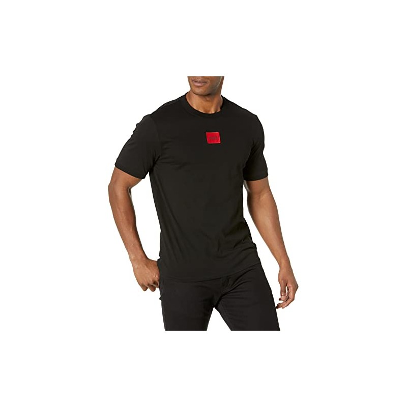 HUGO Mens Ribbed Crew Neck Regular Fit Center Logo T-Shirt,