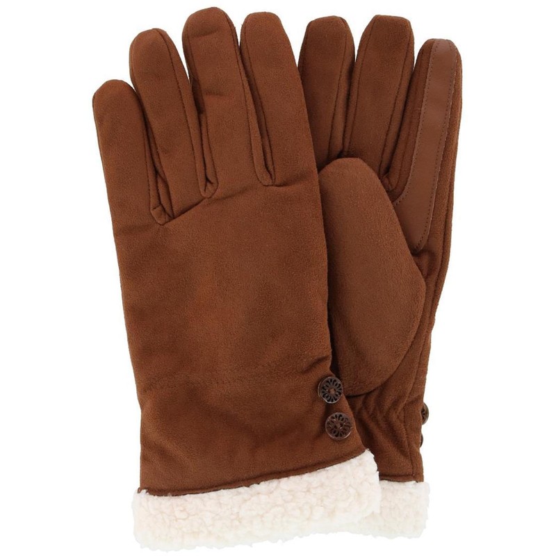 Isotoner Ladies Microfiber Winter Gloves with Button Detail, S/M, Cognac,