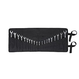 Heavy Duty Waxed Canvas Wrench Tool Roll Up Bag, Multi-Purpose Small Hand Tools Organizer Holder ( Black )