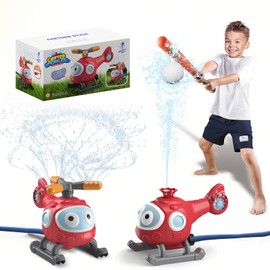 Juguete de Helicóptero con Juego de Béisbol, Juego de Bola en T 2 en 1, Juguete de Rociado de Agua Giratorio en El Patio Trasero, Rociador para Exteriores para Niños, para Patio, Césped, Fiesta en La