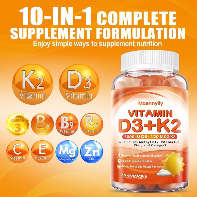 Vitamin D3 K2 Gummies for Adults - Vitamin D3 5000IU