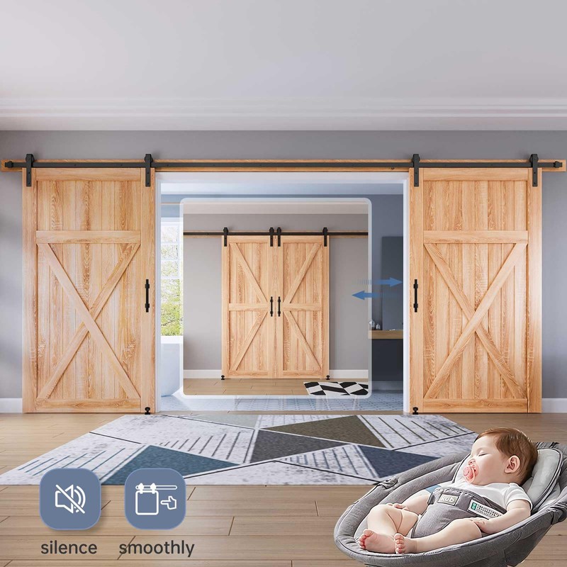 EaseLife 16 FT Double Sliding Barn Door Track and Handle