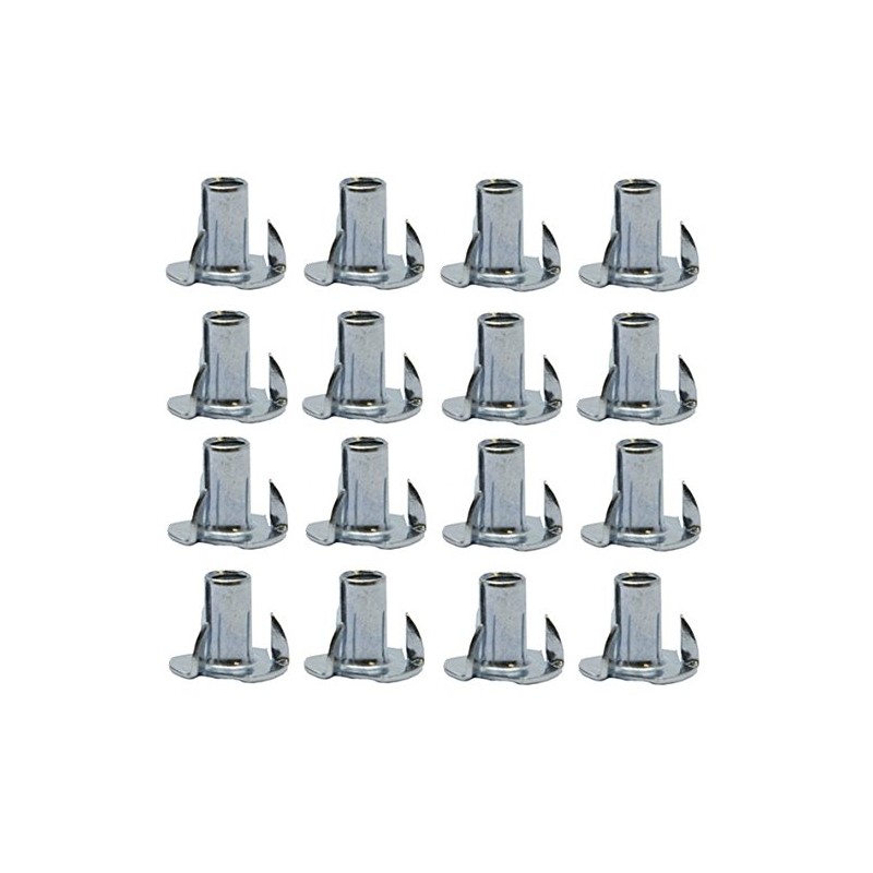 1/4"-20 Zinc Plated T-Nuts Threaded Bolt Sleeves 4 Prong Tee