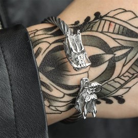 RINTOLER 18K Gold Plated Stainless Steel Bracelets for Men - Dragon Twisted Cuff Cable Bangle Bracelet (Silver)