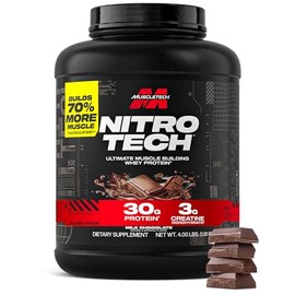 Muscletech Whey Protein Powder (Milk Chocolate, 4 Pound) - Nitro-Tech Ultimate Muscle Building Formula with Whey Protein Isolate - 30g of Protein, 3g 
