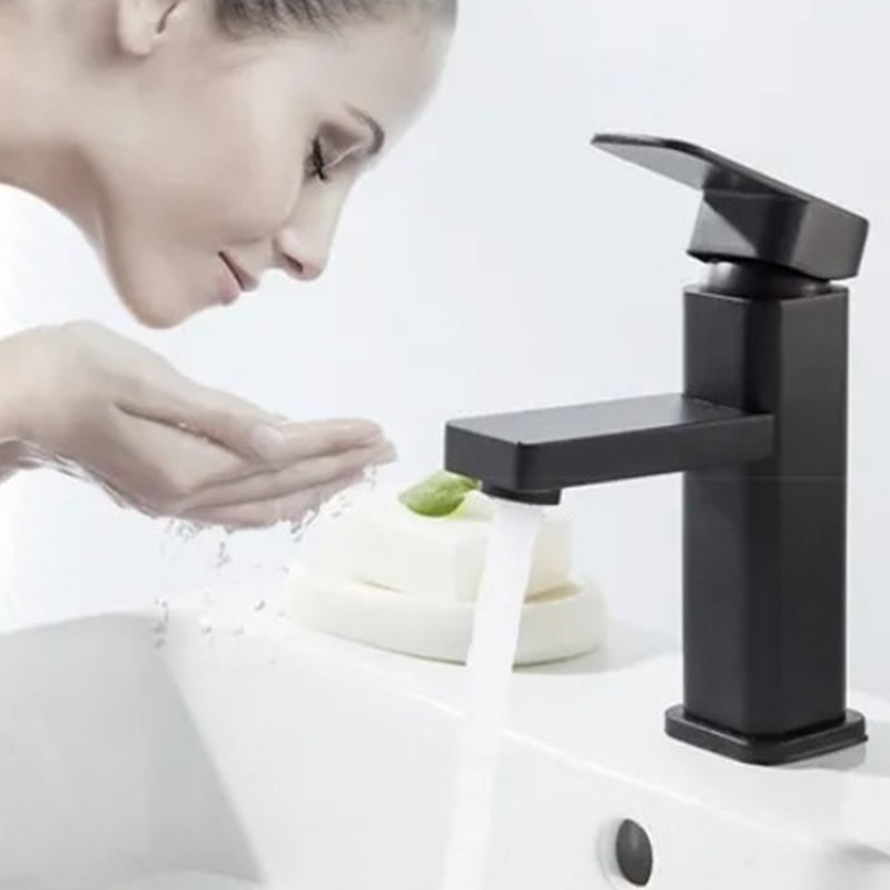 Kitchen Sink Faucet Cold Hot Water Plastic Quadrate Black for