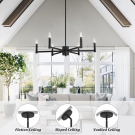 ASGYISA 6-Light Candle Chandeliers Modern Black Farmhouse Ceiling Light Fixture Industrial Pendant Lighting for Dining Room Living Room Bedroom Kitchen Island Foyer