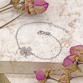 Tuscany Silver Women's Sterling Silver Rhodium Plated Cubic Zirconia Clover Bracelet of 19 cm/7.5 inch