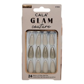 CALA - "Glam Couture" uñas postizas medianas (24 uñas en 12 tamaños, color almendra y con brillo)