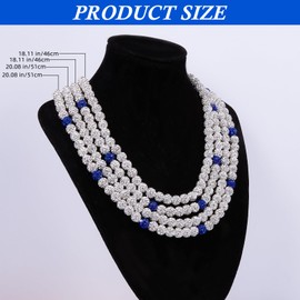 Ornaland Baseball Necklace Baseball Beaded Necklace Unisex Rhinestone Disco Ball Necklace for Baseball Fans 51 CM (White Blue)