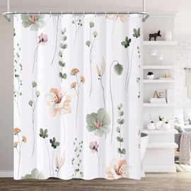 JIUS@FF Cortina De Ducha Floral Verde, Cortina De Ducha Floral Colorida para Baño, Juego De Cortina De Ducha De Tela Impermeable, Decoración De Baño con 12 Ganchos De 71 X 71 In (Flores Verdes)