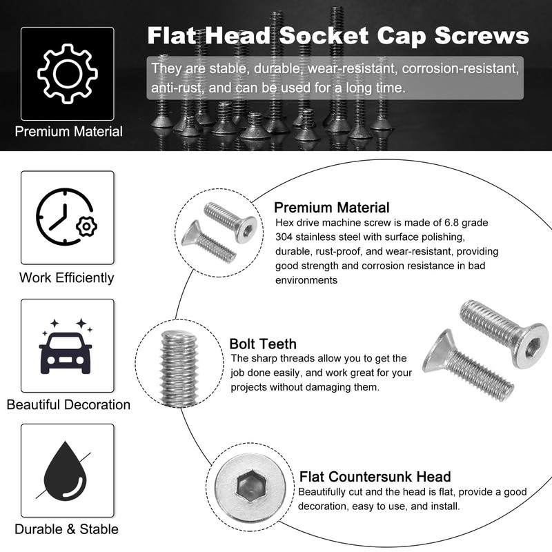 PATIKIL 100pcs Pack 304 Stainless Steel 18-8 Machine Screw Flat