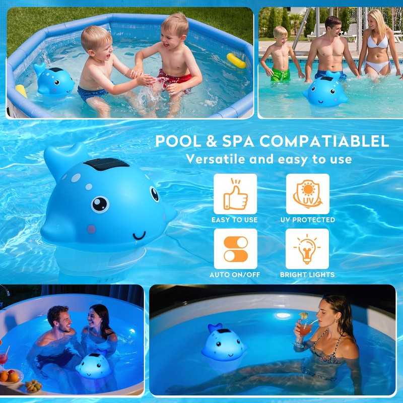 Blufree Pool Chlorine Floater, Solar Whale Chlorine Tablet Floater w/Light,
