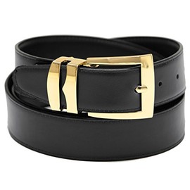 Men's Belt Reversible Wide Bonded Leather Gold-Tone Buckle BLACK/Black 40