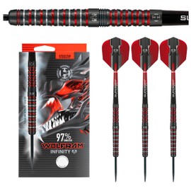 Harrows Wolfram Infinity 23g Steel Tip Dart Set – 97% Tungsten, 3 Supergrip Fusion Shafts, 3 Prime Flights, 3 Extra Ringed Laser Cut Points (23)