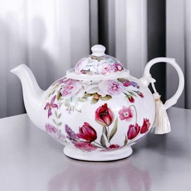 Tulip Bone China Teapot in Gift Box 36.5 fl oz (1080 ml) Teapot for Loose Tea, Decorative Gift Box, Dishwasher safe