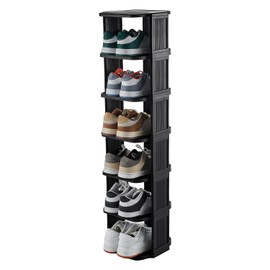 UFORU Small Shoe Rack, 7 Tier Plastic Vertical Shoe Rack for Small and Narrow Spaces, Free Standing Shoe Organizer for Closet, Entryway (Black)