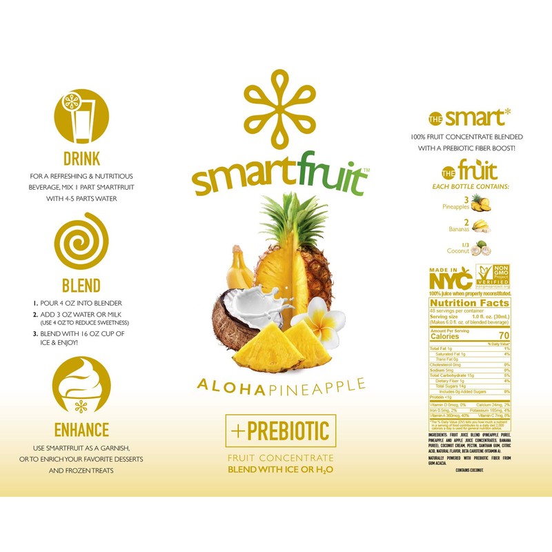 Smartfruit Aloha Pineapple + Prebiotic, 100% Real Fruit Purée, Non-GMO,