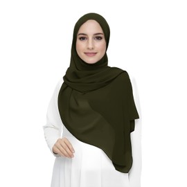 Premium Chiffon Hijab Head Scarf Shawl Wrap for Muslim Women Lightweight (Dark Olive)