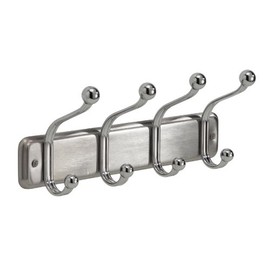 InterDesign York Lyra Wall Mount Storage Rack – Hanging Hooks for Jackets, Coats, Hats and Scarves - 4 Dual Hooks, Chrome
