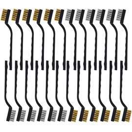 Topspeeder 24 Pieces Wire Brush Scratch Brush (Stainless Steel + Brass), Curved Handle Masonry Brush Wire Bristle for Cleaning Welding Slag and Rust