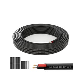 18AWG Twin Core Cable 2×0.75mm² Tinned Copper Wire 26.25FT/8 Metres | 12V/24V/240V/300V Low Voltage Flexible PVC for LED Strips, Automotive Wiring & Marine Applications