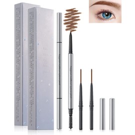 Eyebrow Pencil with Spoolie Brush- 4Pcs Professional Micro 1.5mm Tip Brow Pencil with Dual Ends Kit, Longwearing Waterproof Sweat-proof Eye Brow Pencil, Brown Eyebrow Makeup Pencils for Women-03Brown