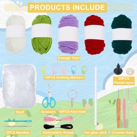 ORIGACH 10 Sets Crochet Vegetable Kit for Beginners Adults, Amigurumi Broccoli Tomato Cabbage Eggplant Green Onion Starter Crochet Kit with Step by Step Video Tutorial, Instruction and Accessories